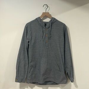 J. Crew Hoodie Shirt Mens Medium Blue Baja Chambray Long Sleeve Henley Cotton